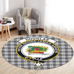 Douglas Grey Modern Tartan Crest Round Rug