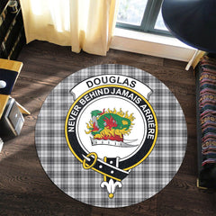 Douglas Grey Modern Tartan Crest Round Rug