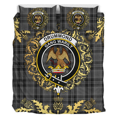Drummond Grey Tartan Crest Bedding Set - Golden Thistle Style