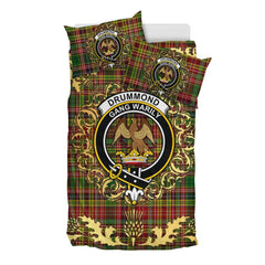 Drummond of Strathallan or Ogilvy Tartan Crest Bedding Set - Golden Thistle Style