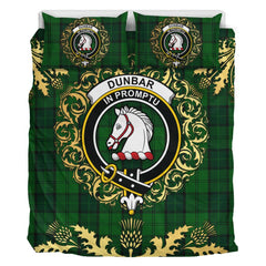 Dunbar Hunting Tartan Crest Bedding Set - Golden Thistle Style