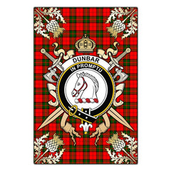 Dunbar Modern Tartan Crest Black Garden Flag - Gold Thistle Style