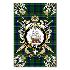 Duncan Modern Tartan Crest Black Garden Flag - Gold Thistle Style