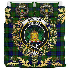 Dundas Modern Tartan Crest Bedding Set - Golden Thistle Style