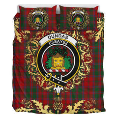 Dundas Red Tartan Crest Bedding Set - Golden Thistle Style