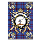 Elliot Modern Tartan Crest Black Garden Flag - Gold Thistle Style