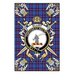 Elliot Modern Tartan Crest Black Garden Flag - Gold Thistle Style
