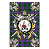 Elphinstone Tartan Crest Black Garden Flag - Gold Thistle Style