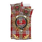 Erskine Red Tartan Crest Bedding Set - Golden Thistle Style