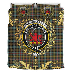 Farquharson Weathered Tartan Crest Bedding Set - Golden Thistle Style