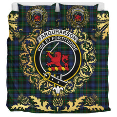 Farquharson or MacEwen Tartan Crest Bedding Set - Golden Thistle Style