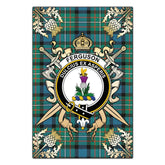 Ferguson Ancient Tartan Crest Black Garden Flag - Gold Thistle Style