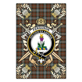 Ferguson Weathered Tartan Crest Black Garden Flag - Gold Thistle Style