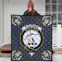 Fletcher Modern Tartan Crest Premium Quilt - Gold Thistle Style