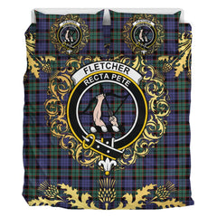 Fletcher Modern Tartan Crest Bedding Set - Golden Thistle Style