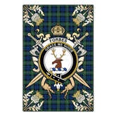 Forbes Ancient Tartan Crest Black Garden Flag - Gold Thistle Style