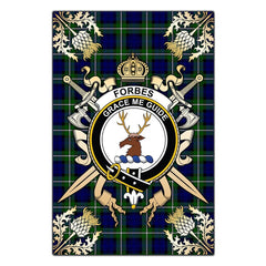 Forbes Modern Tartan Crest Black Garden Flag - Gold Thistle Style