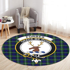Forbes Modern Tartan Crest Round Rug