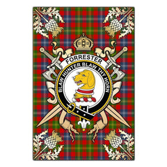 Forrester Tartan Crest Black Garden Flag - Gold Thistle Style