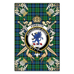 Forsyth Ancient Tartan Crest Black Garden Flag - Gold Thistle Style