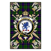 Forsyth Modern Tartan Crest Black Garden Flag - Gold Thistle Style