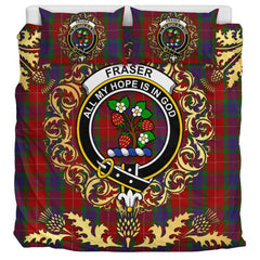 Fraser 01 Tartan Crest Bedding Set - Golden Thistle Style