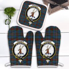 Fraser Hunting Ancient Tartan Crest Oven Mitt And Pot Holder (2 Oven Mitts + 1 Pot Holder)