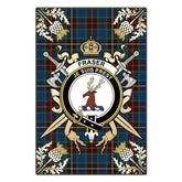 Fraser Hunting Ancient Tartan Crest Black Garden Flag - Gold Thistle Style