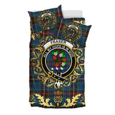 Fraser Hunting Ancient Tartan Crest Bedding Set - Golden Thistle Style