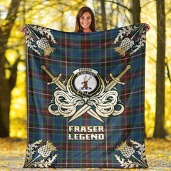 Fraser Hunting Ancient Tartan Gold Courage Symbol Blanket