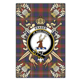 Fraser Hunting Modern Tartan Crest Black Garden Flag - Gold Thistle Style