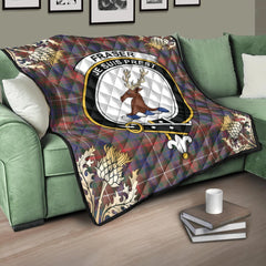 Fraser Hunting Modern Tartan Crest Premium Quilt - Gold Thistle Style