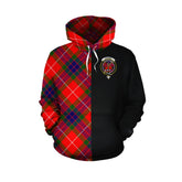 Fraser Modern Tartan Hoodie Half of Me - Cross Style