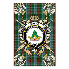 Gayre Tartan Crest Black Garden Flag - Gold Thistle Style