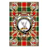Gibson Tartan Crest Black Garden Flag - Gold Thistle Style