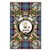 Glass Tartan Crest Black Garden Flag - Gold Thistle Style