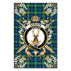 Gordon Ancient Tartan Crest Black Garden Flag - Gold Thistle Style