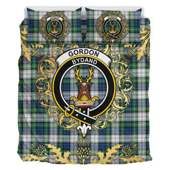 Gordon Dress Ancient Tartan Crest Bedding Set - Golden Thistle Style