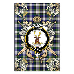 Gordon Dress Modern Tartan Crest Black Garden Flag - Gold Thistle Style