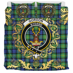 Gordon Old Ancient Tartan Crest Bedding Set - Golden Thistle Style