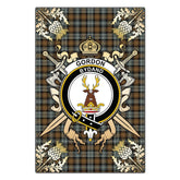 Gordon Weathered Tartan Crest Black Garden Flag - Gold Thistle Style