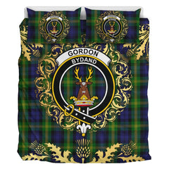 Gordon of Esselmont Tartan Crest Bedding Set - Golden Thistle Style