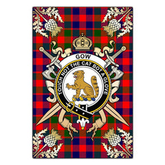 Gow of McGouan Tartan Crest Black Garden Flag - Gold Thistle Style