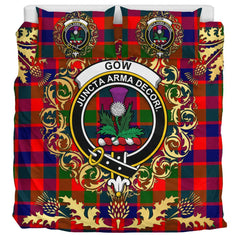 Gow of Skeoch Tartan Crest Bedding Set - Golden Thistle Style