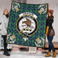 Graham of Menteith Ancient Tartan Crest Premium Quilt - Gold Thistle Style