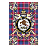 Graham of Menteith Red Tartan Crest Black Garden Flag - Gold Thistle Style