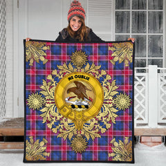 Graham Of Menteith Red Tartan Crest Premium Quilt - Gold Thistle Style