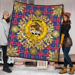Graham Of Menteith Red Tartan Crest Premium Quilt - Gold Thistle Style