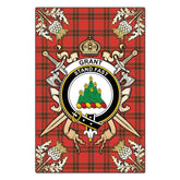 Grant Weathered Tartan Crest Black Garden Flag - Gold Thistle Style