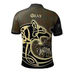 Gray Tartan Polo Shirt Viking Wolf